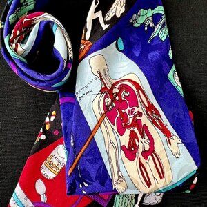 Vtg Nicole Miller 1994 Silk Tie Dr Feelgood MD Cardiology Medicine Lab Rx Heart